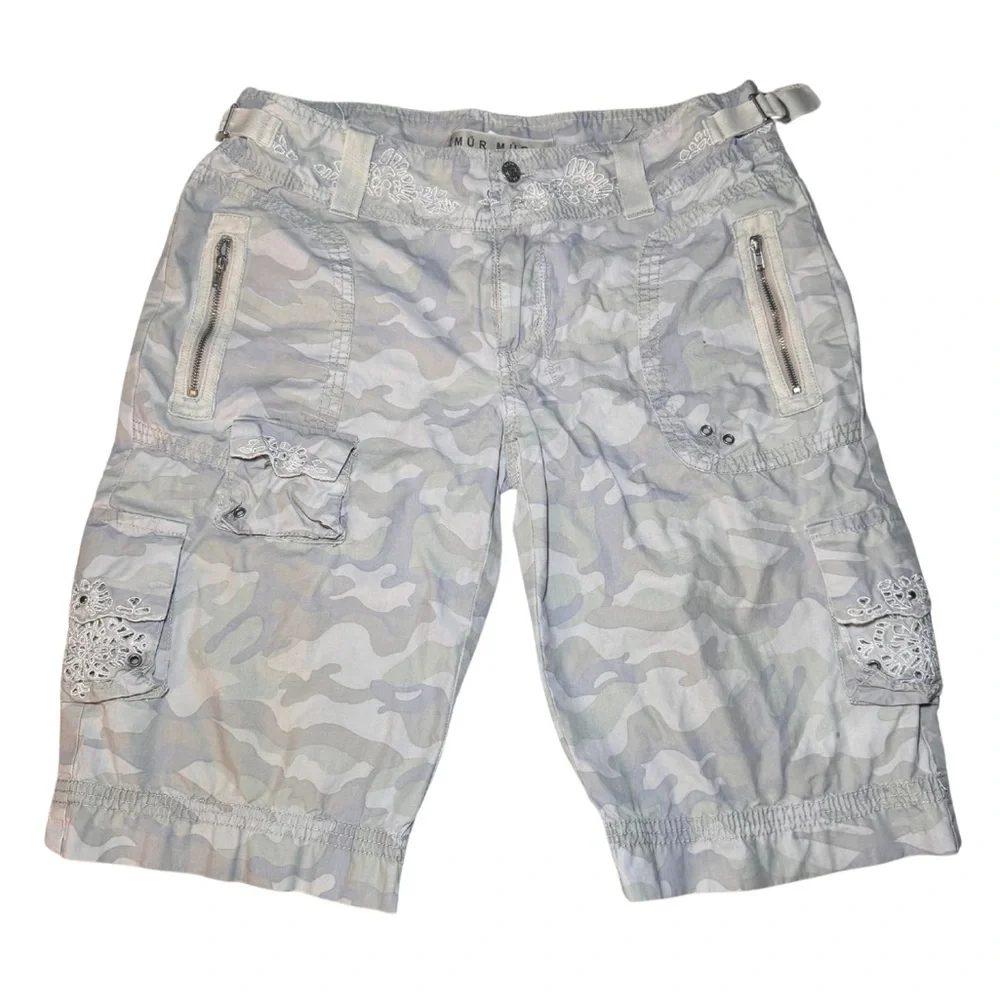 MurMur Y2K White Camo Cargo Shorts